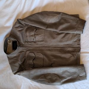 Men's Café Racer Leather Jacket - Gray, Large